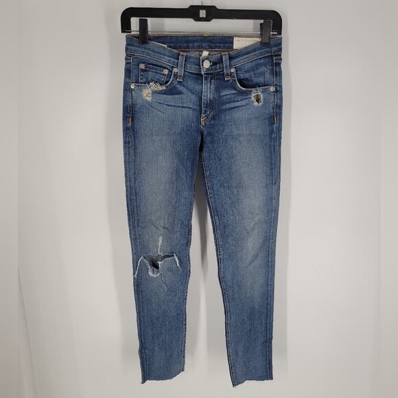 Rag & Bone Destroyed Wash Mid Rise Skinny Jeans 25 - Picture 1 of 12